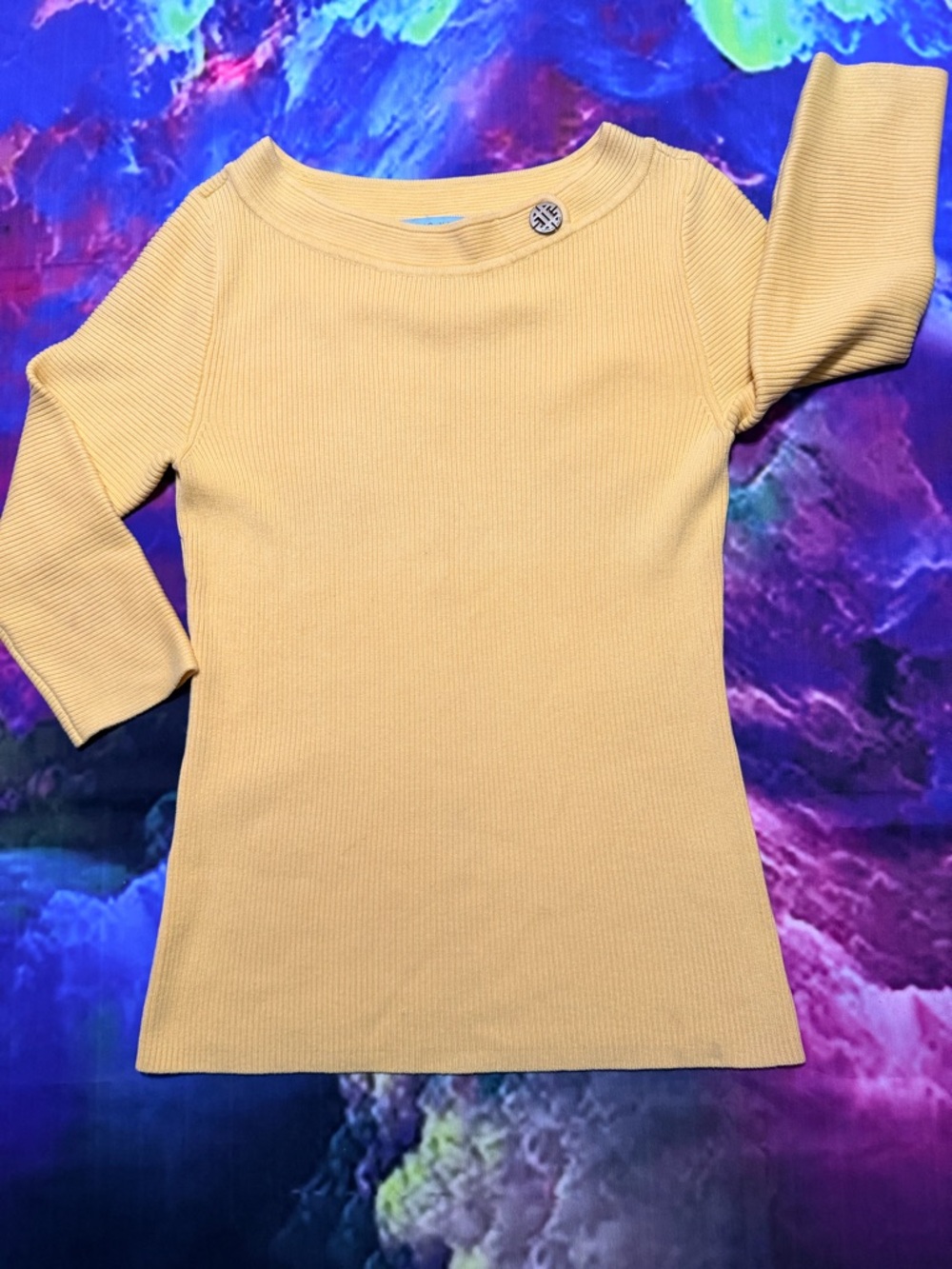 ANTONIO MELANI Pale Yellow Ribbed Boatneck Top
